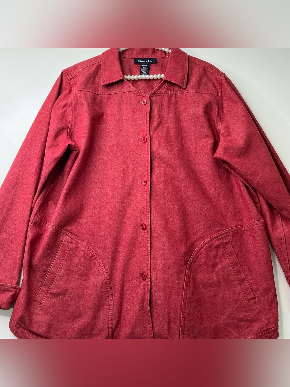 Denim &Co Red Women’s Jacket Front Side Pockets Buttons Large Preowned